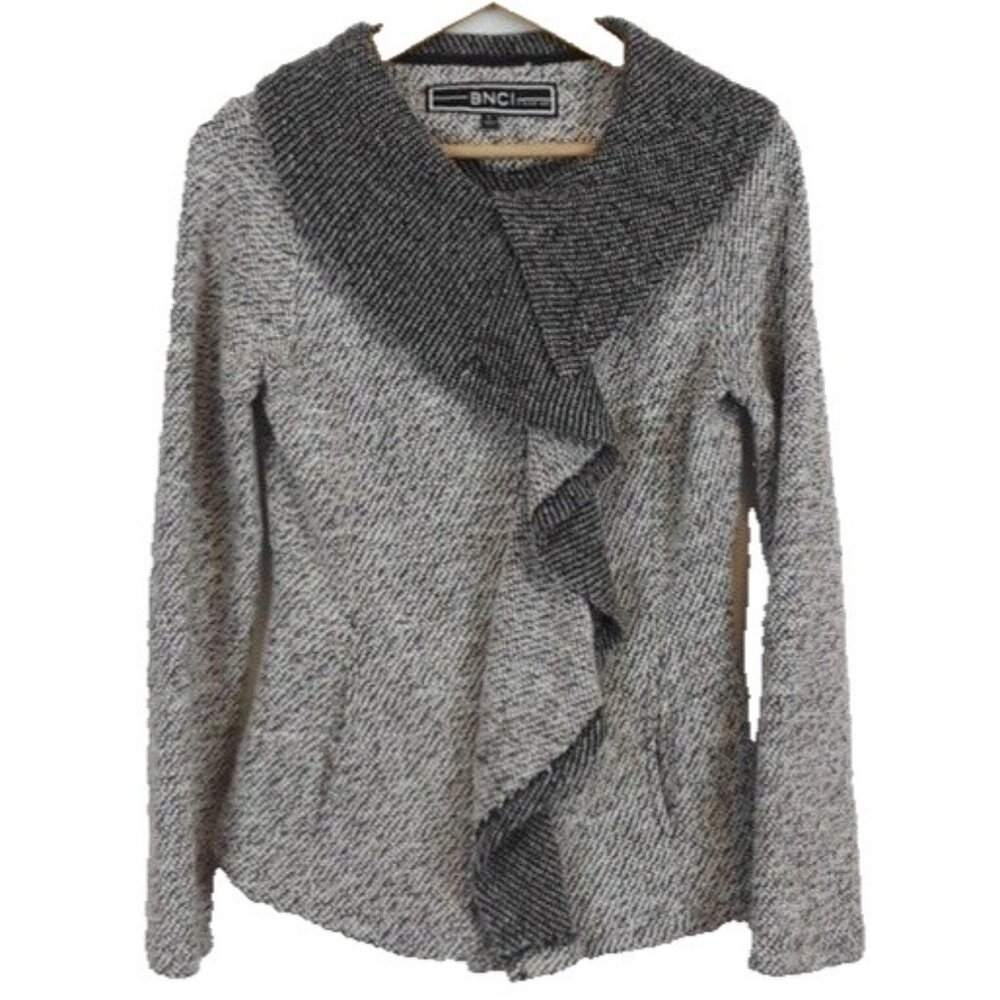 BNCI by blank Noir‎ Womens Ruffled Jacket Small Gray Heathered Terry Casual